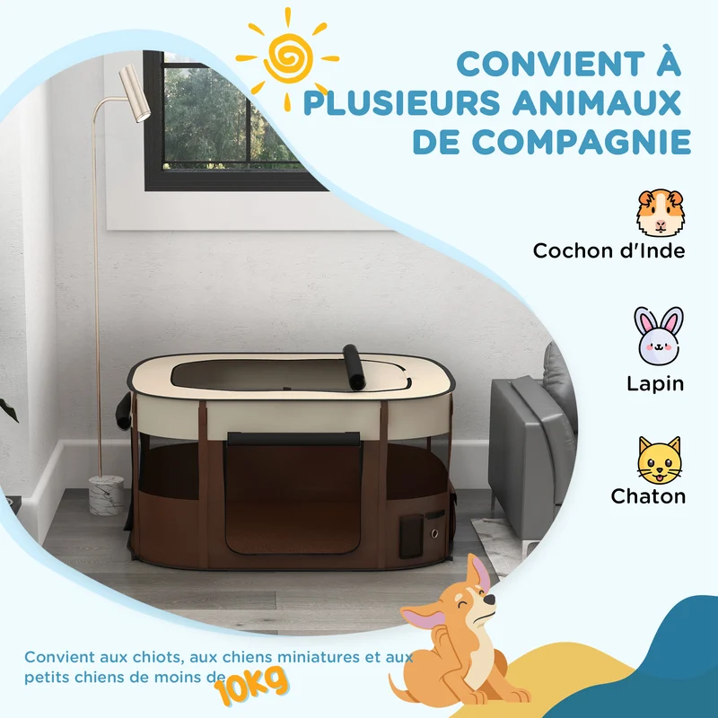 Parc pliable pour animaux de compagnie 114 x 89 x 59 cm léger portable voyage sécurisé moderne en tissu oxford marron 21_0007458