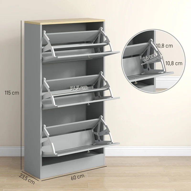 Meuble à chaussures étroit 60 x 23,5 x 115 cm rangement 18 paires anti-basculement moderne en panneau de particules gris 21_0002679