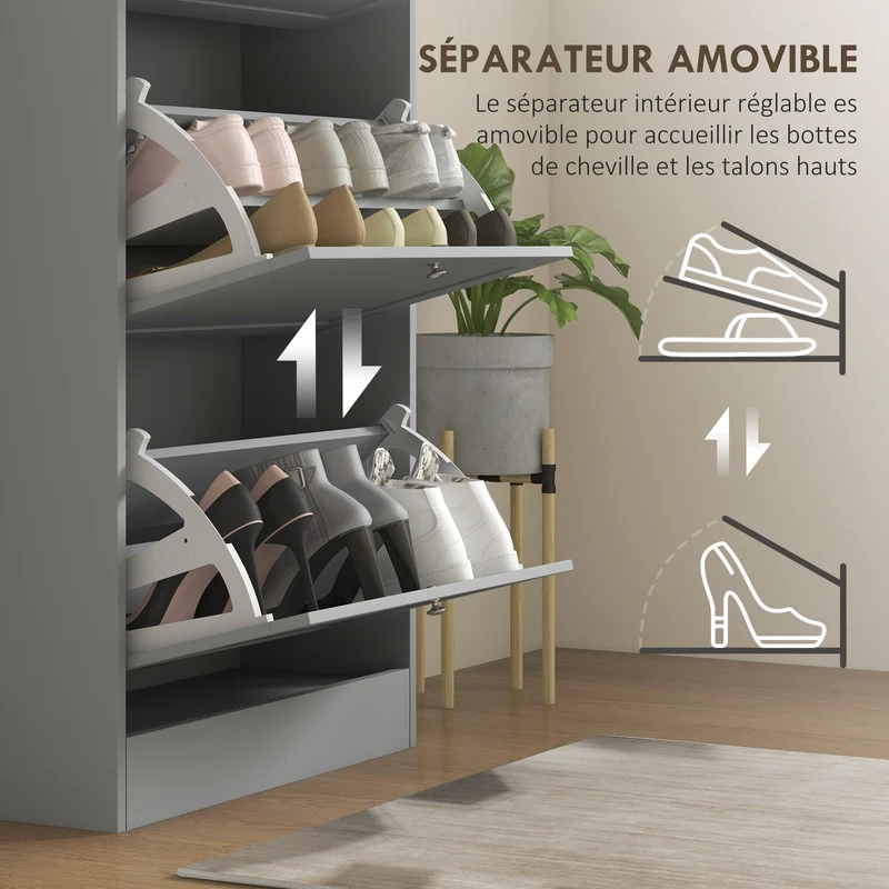 Meuble à chaussures étroit 60 x 23,5 x 115 cm rangement 18 paires anti-basculement moderne en panneau de particules gris 21_0002679