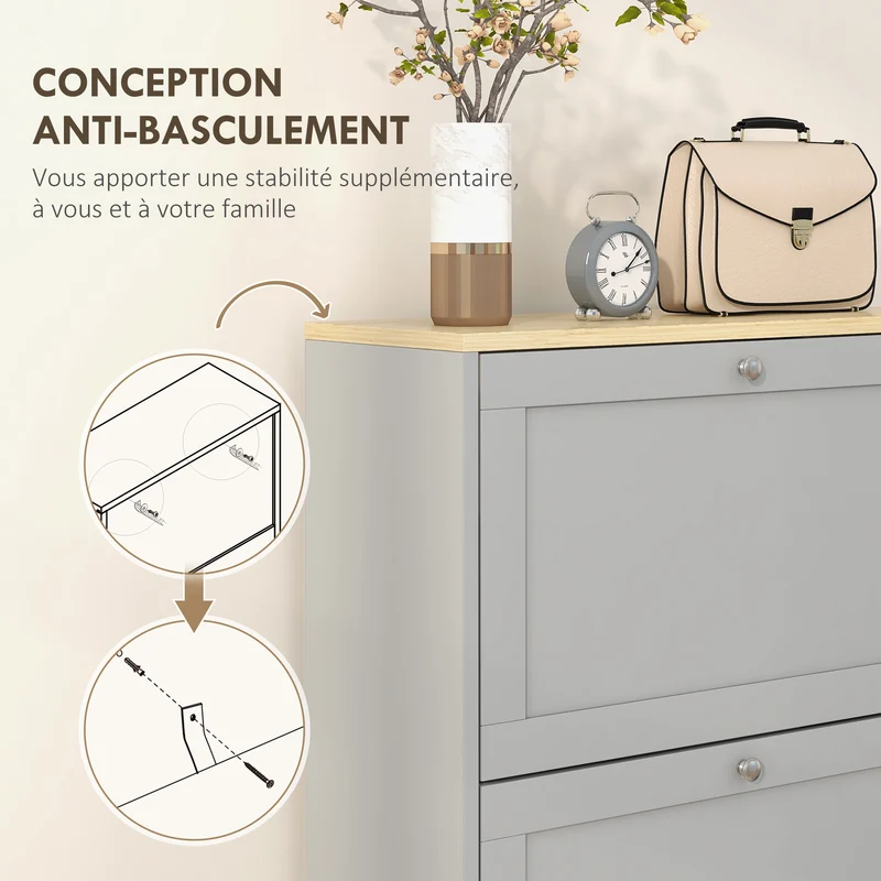 Meuble à chaussures étroit 60 x 23,5 x 115 cm rangement 18 paires anti-basculement moderne en panneau de particules gris 21_0002679