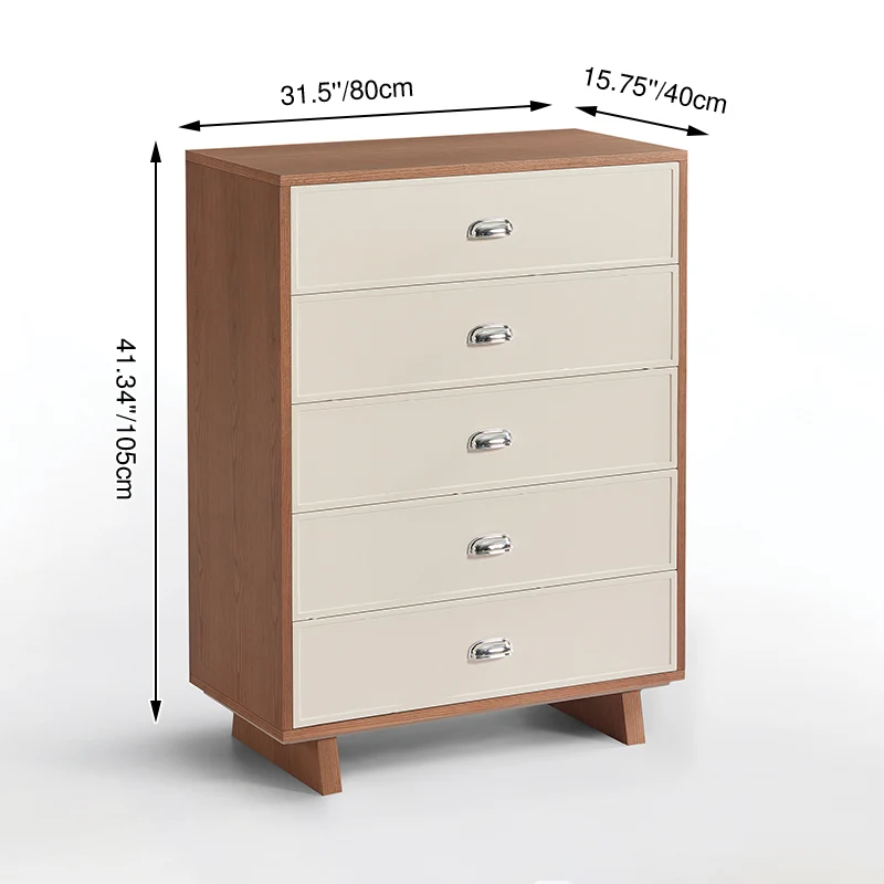 Scandinavian Style Wood Grain Finish Storage Cabinet: 5-Drawer Dresser Cabinet - Contemporary MDF Cabinet For Bedroom