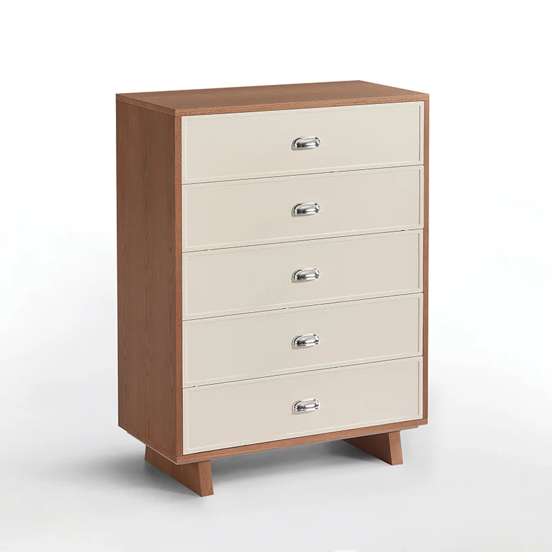 Scandinavian Style Wood Grain Finish Storage Cabinet: 5-Drawer Dresser Cabinet - Contemporary MDF Cabinet For Bedroom