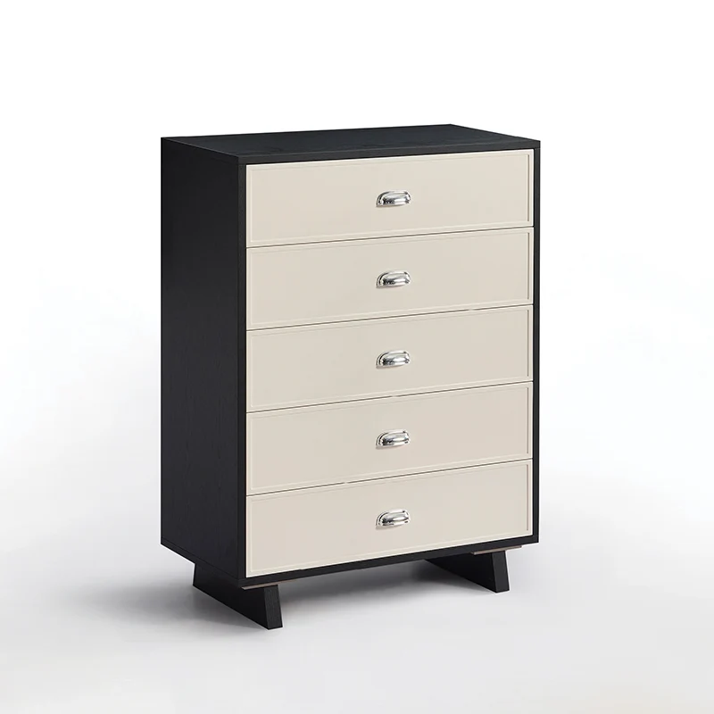 Scandinavian Style Wood Grain Finish Storage Cabinet: 5-Drawer Dresser Cabinet - Contemporary MDF Cabinet For Bedroom
