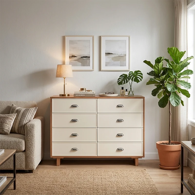 Contemporary Scandinavian 8-Drawer Dresser Cabinet: Rectangular Storage Chest - Minimalist Bedroom Organizer Furniture For Bedroom