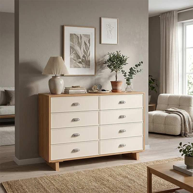 Contemporary Scandinavian 8-Drawer Dresser Cabinet: Rectangular Storage Chest - Minimalist Bedroom Organizer Furniture For Bedroom