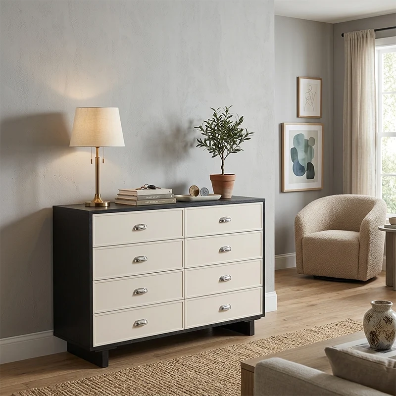 Contemporary Scandinavian 8-Drawer Dresser Cabinet: Rectangular Storage Chest - Minimalist Bedroom Organizer Furniture For Bedroom