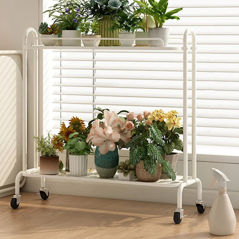 Modern Minimalist Carbon Steel Trapezoidal Movable Indoor Plant Storage Shelf 2-Tier For Living Room & Balcony