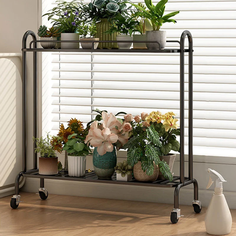 Modern Minimalist Carbon Steel Trapezoidal Movable Indoor Plant Storage Shelf 2-Tier For Living Room & Balcony