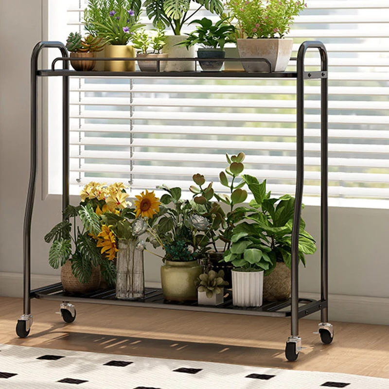 Modern Minimalist Carbon Steel Trapezoidal Movable Indoor Plant Storage Shelf 2-Tier For Living Room & Balcony