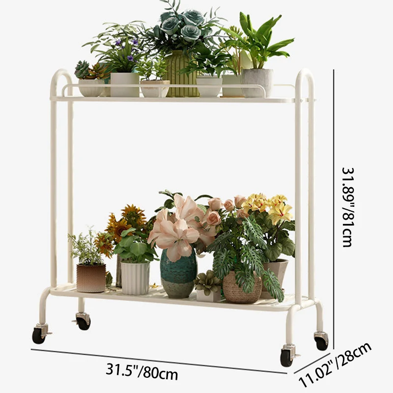 Modern Minimalist Carbon Steel Trapezoidal Movable Indoor Plant Storage Shelf 2-Tier For Living Room & Balcony