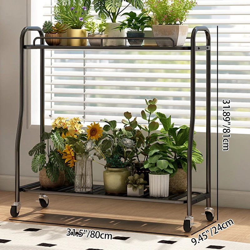 Modern Minimalist Carbon Steel Trapezoidal Movable Indoor Plant Storage Shelf 2-Tier For Living Room & Balcony