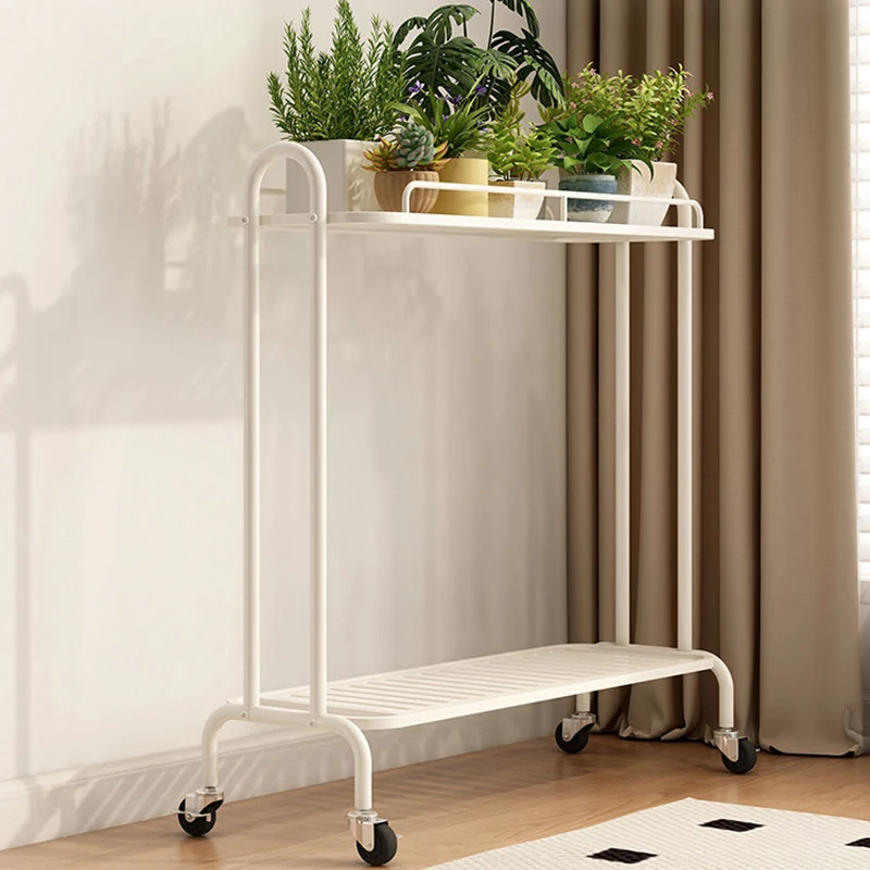 Modern Minimalist Carbon Steel Trapezoidal Movable Indoor Plant Storage Shelf 2-Tier For Living Room & Balcony
