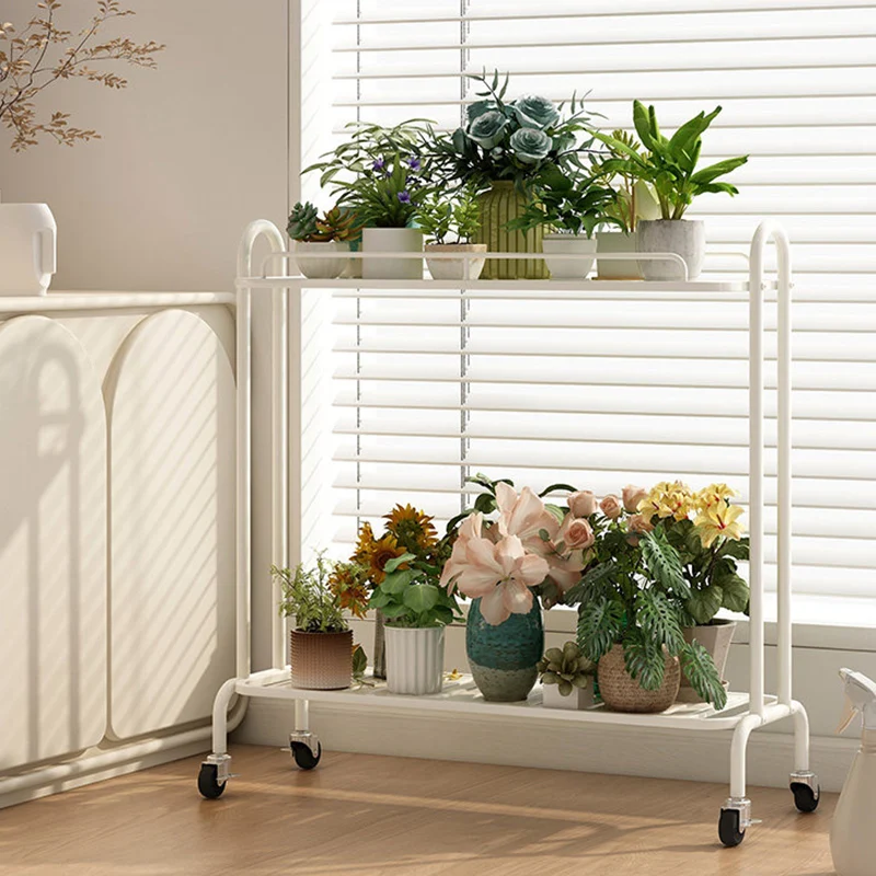 Modern Minimalist Carbon Steel Trapezoidal Movable Indoor Plant Storage Shelf 2-Tier For Living Room & Balcony