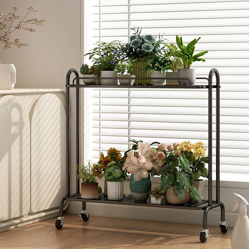 Modern Minimalist Carbon Steel Trapezoidal Movable Indoor Plant Storage Shelf 2-Tier For Living Room & Balcony