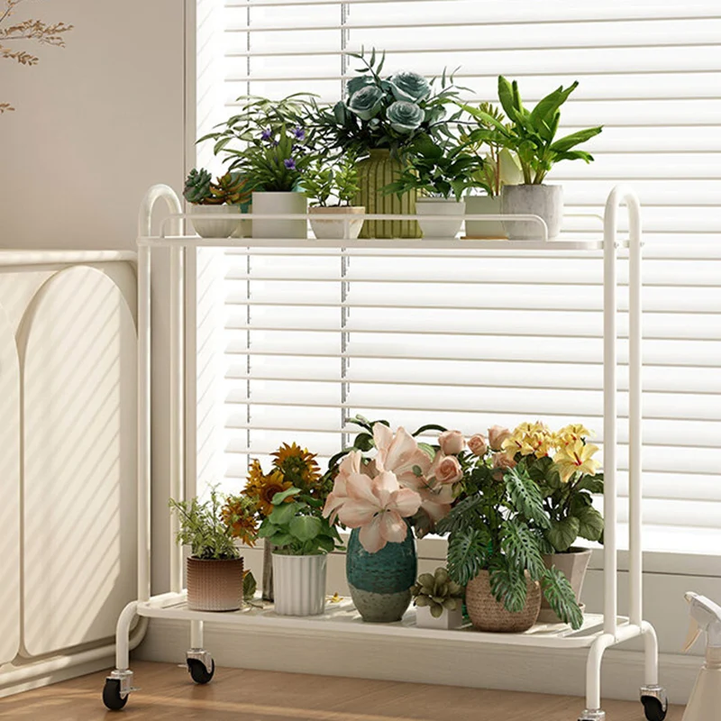 Modern Minimalist Carbon Steel Trapezoidal Movable Indoor Plant Storage Shelf 2-Tier For Living Room & Balcony