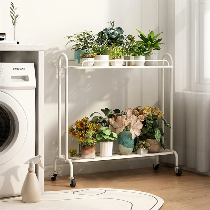 Modern Minimalist Carbon Steel Trapezoidal Movable Indoor Plant Storage Shelf 2-Tier For Living Room & Balcony