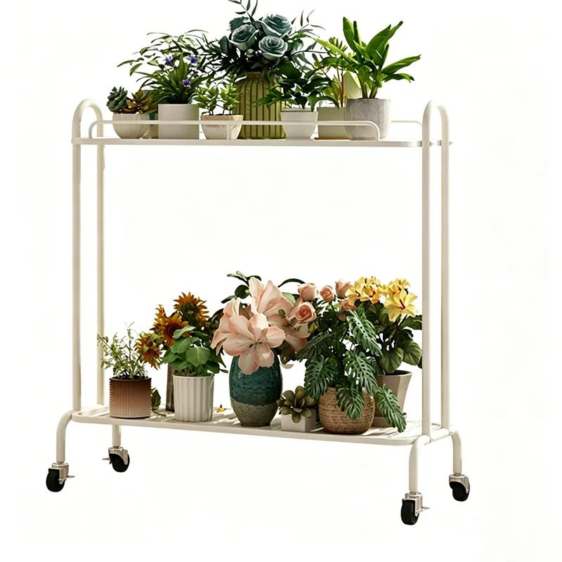 Modern Minimalist Carbon Steel Trapezoidal Movable Indoor Plant Storage Shelf 2-Tier For Living Room & Balcony