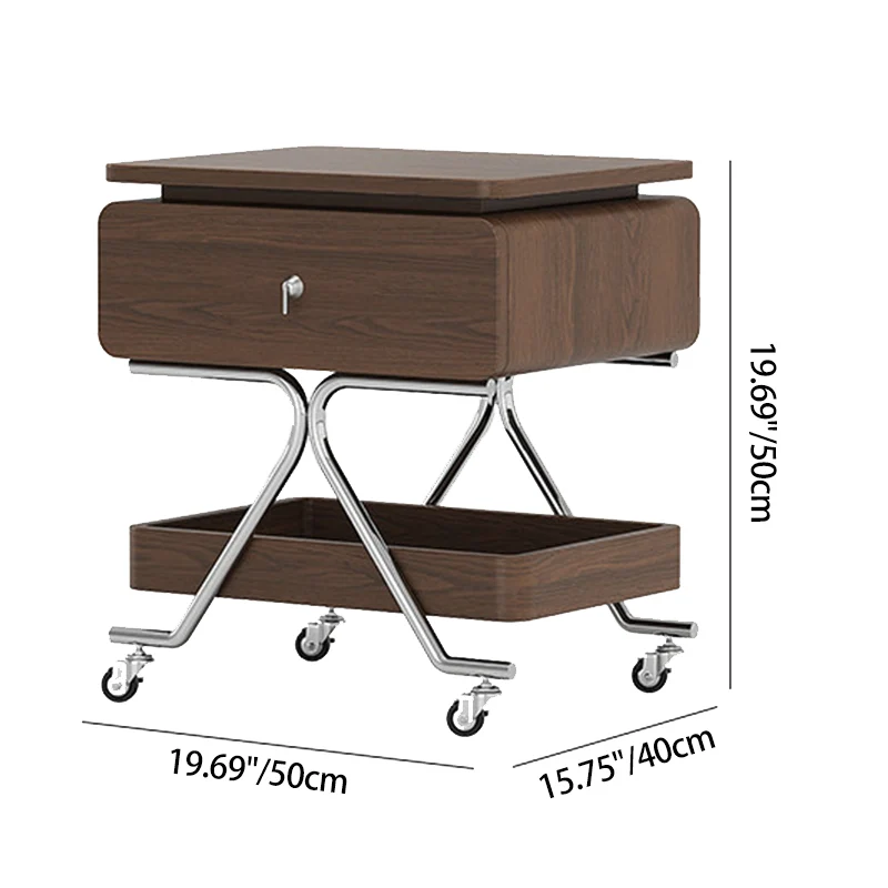 Contemporary Industrial Plywood Stainless Steel Faux Leather Rectangular Movable End Table 1-Drawer For Living Room & Bedroom