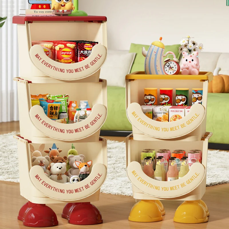 Modern Art Deco PP ABS Cartoon Big-Foot Floor-Standing Kids Toy Storage Shelf 1/2/3-Layer For Living Room