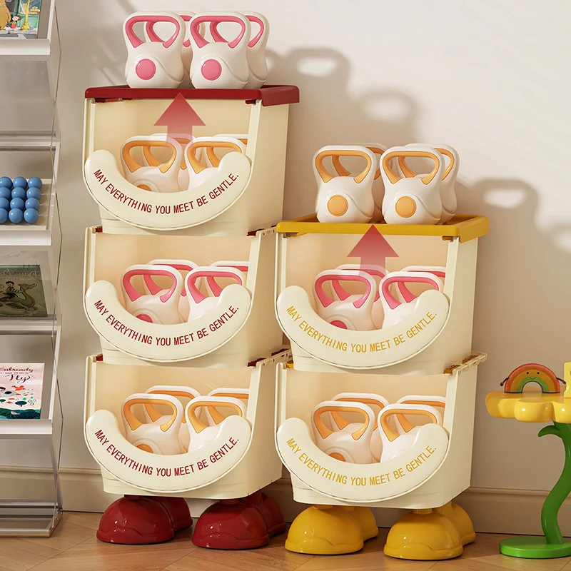 Modern Art Deco PP ABS Cartoon Big-Foot Floor-Standing Kids Toy Storage Shelf 1/2/3-Layer For Living Room