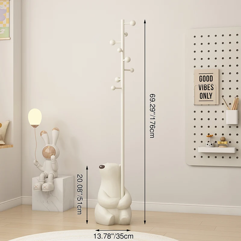 Contemporary Nordic Iron Resin Cartoon Rabbit & Bear Freestanding Kids Hall Tree 8-Hook For Bedroom & Entryway