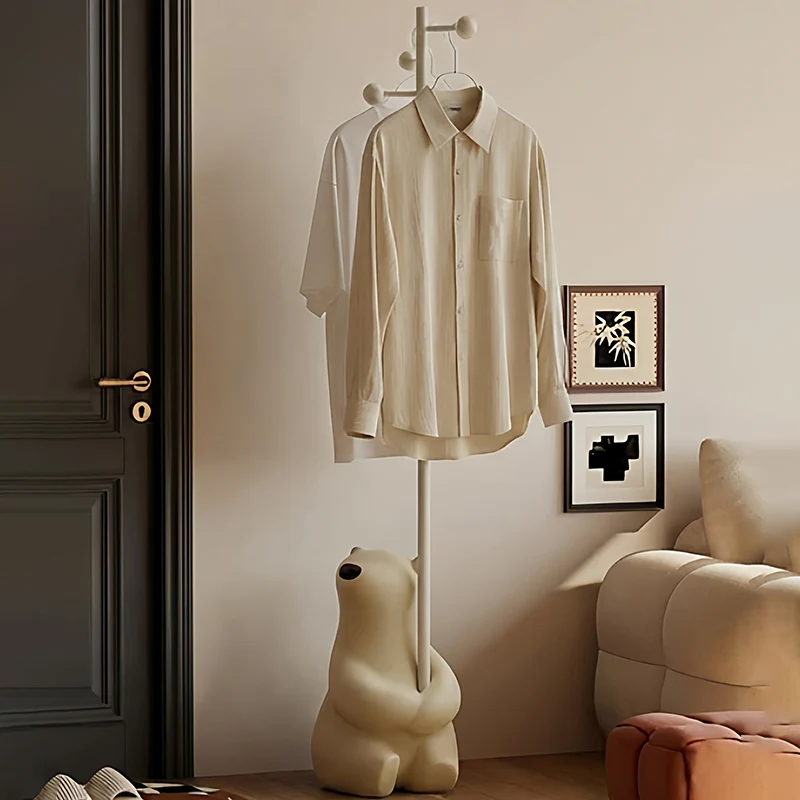 Contemporary Nordic Iron Resin Cartoon Rabbit & Bear Freestanding Kids Hall Tree 8-Hook For Bedroom & Entryway