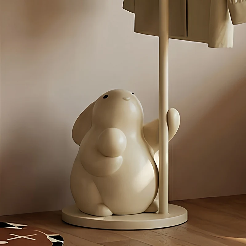 Contemporary Nordic Iron Resin Cartoon Rabbit & Bear Freestanding Kids Hall Tree 8-Hook For Bedroom & Entryway