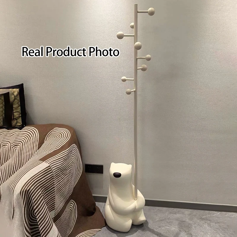 Contemporary Nordic Iron Resin Cartoon Rabbit & Bear Freestanding Kids Hall Tree 8-Hook For Bedroom & Entryway