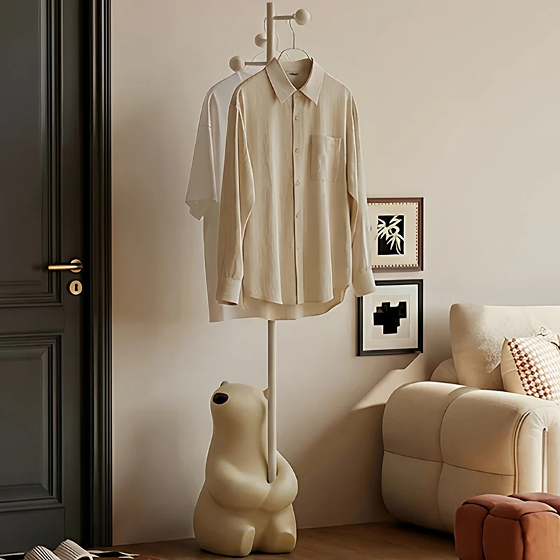 Contemporary Nordic Iron Resin Cartoon Rabbit & Bear Freestanding Kids Hall Tree 8-Hook For Bedroom & Entryway