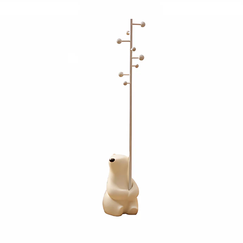 Contemporary Nordic Iron Resin Cartoon Rabbit & Bear Freestanding Kids Hall Tree 8-Hook For Bedroom & Entryway