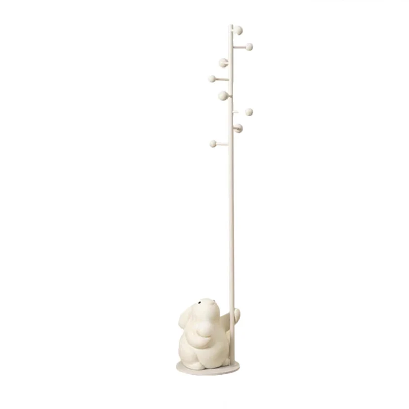 Contemporary Nordic Iron Resin Cartoon Rabbit & Bear Freestanding Kids Hall Tree 8-Hook For Bedroom & Entryway
