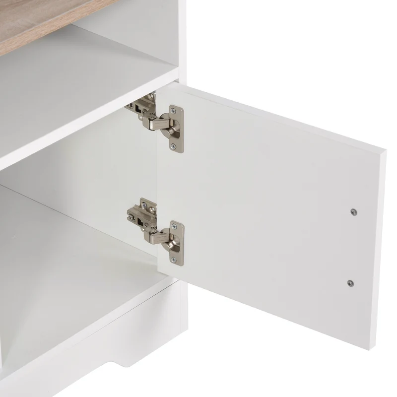 Meuble télévision 105 x 40 x 52 cm grand rangement portes et compartiments style moderne en panneau de particules blanc 21_0001787