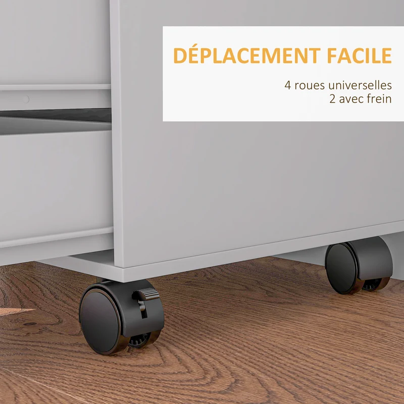 Meuble rangement bureau 78 x 40 x 66.5 cm 5 tiroirs sur roulettes contemporain épuré en panneau de particules blanc 21_0002882