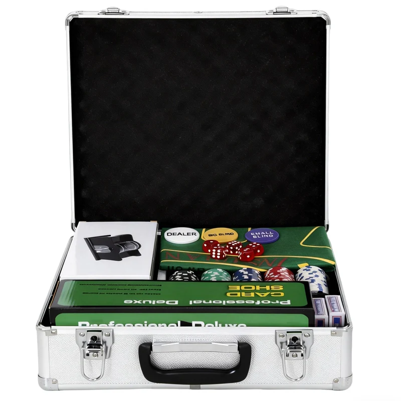 Mallette de poker complète 38 x 37 x 15 cm pour 10 joueurs 500 jetons kit soirée casino moderne cosy léger en abs argent 21_0006663