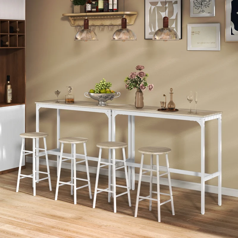 Lot de 3 pièces table haute et 2 tabourets de bar 105 x 40 x 90 cm gain de place assise confortable moderne en MDF blanc 21_0003208
