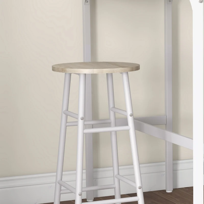 Lot de 3 pièces table haute et 2 tabourets de bar 105 x 40 x 90 cm gain de place assise confortable moderne en MDF blanc 21_0003208