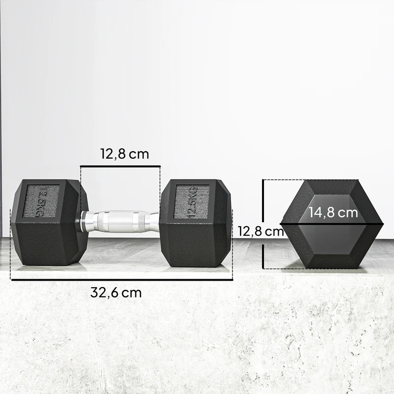 Lot de 2 haltères courts musculation 14.8 x 32.6 cm antidérapants octogonaux protège sol moderne en caoutchouc noir 21_0006752