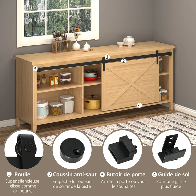 Kit quincaillerie porte coulissante 200 x 0,4 x 18 cm pose facile support 20 kg industriel en acier au carbone noir 21_0007143