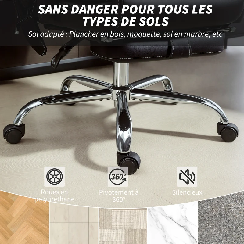 Fauteuil de bureau massant inclinable 67 x 72 x 111-119 cm chauffage lombaire repose-pieds escamotable moderne en PU noir 21_0006307