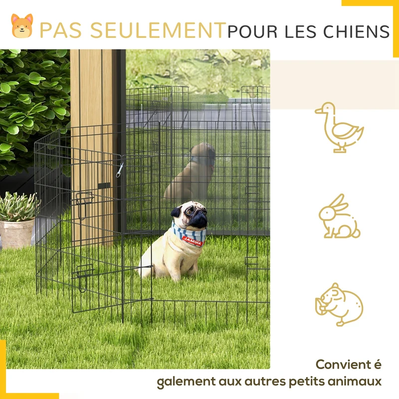 Enclos pour petits animaux intérieur 76 x 61 cm 8 panneaux modulables double verrou sécurité contemporain en métal noir 21_0007383