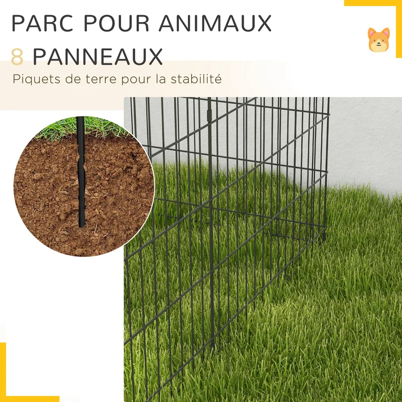 Enclos pour petits animaux intérieur 76 x 61 cm 8 panneaux modulables double verrou sécurité contemporain en métal noir 21_0007383