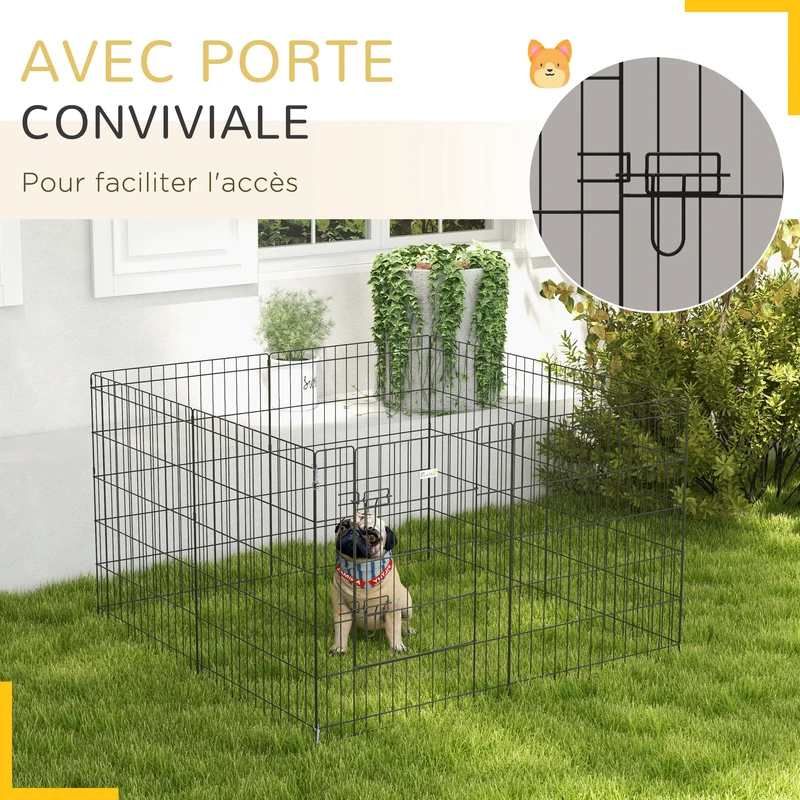 Enclos pour petits animaux intérieur 76 x 61 cm 8 panneaux modulables double verrou sécurité contemporain en métal noir 21_0007383