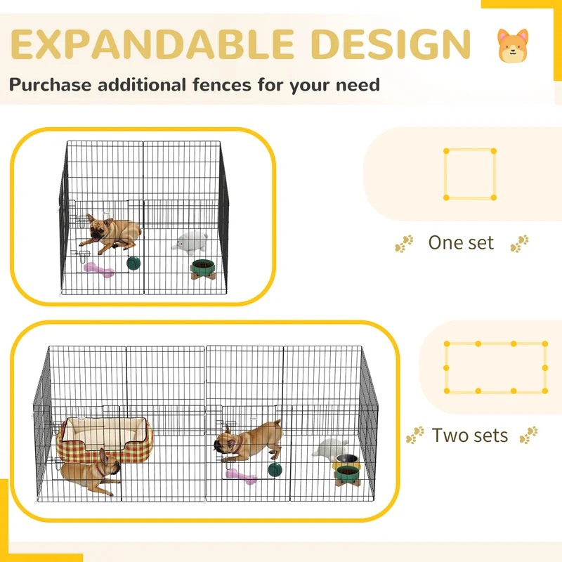 Enclos pour petits animaux intérieur 76 x 61 cm 8 panneaux modulables double verrou sécurité contemporain en métal noir 21_0007383