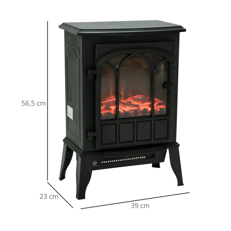 Cheminée électrique sur pied 39 x 23 x 56.5 cm chauffage réglable effet flammes ambiance cosy vintage en métal noir 21_0001103