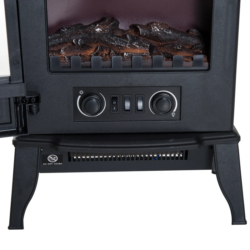 Cheminée électrique sur pied 39 x 23 x 56.5 cm chauffage réglable effet flammes ambiance cosy vintage en métal noir 21_0001103