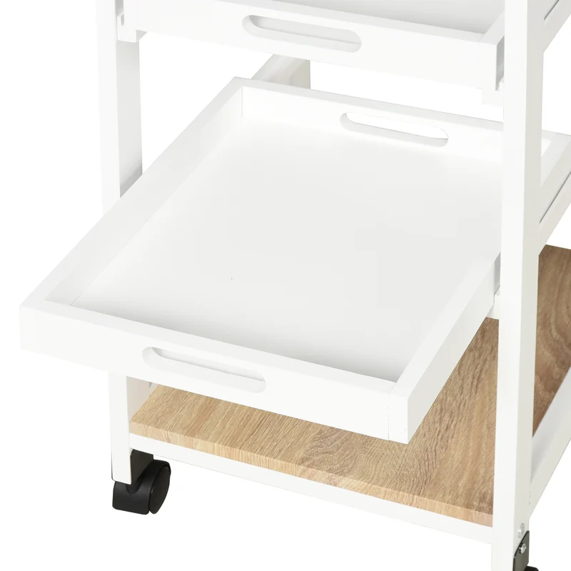 Chariot desserte de cuisine 37 x 37 x 76 cm 2 plateaux gain de rangement scandinave minimaliste en bois de pin blanc 21_0001003