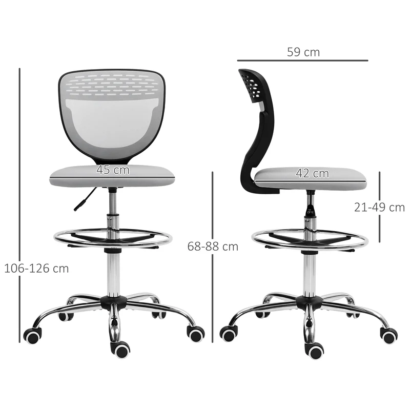Chaise de bureau haute 59 x 59 x 106-126 cm assise réglable repose-pieds réglable design moderne en polyester gris clair 21_0006240