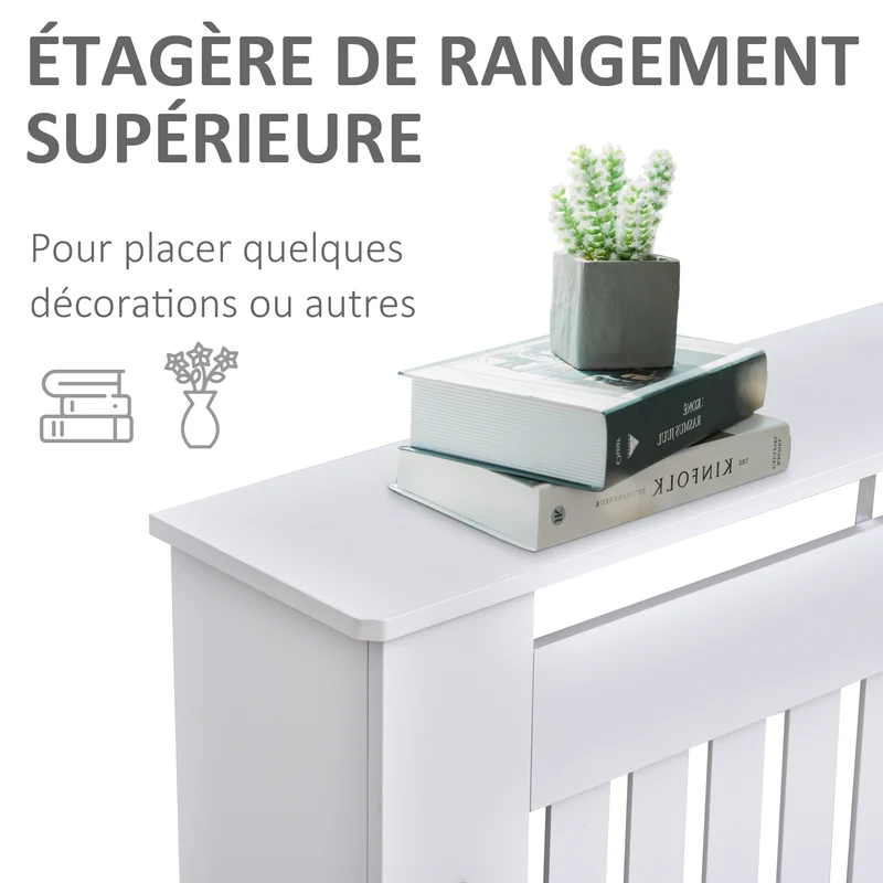 Cache-radiateur à lattes verticales 112 x 19 x 81 cm étagère intégrée circulation optimisée contemporain en MDF blanc 21_0001091