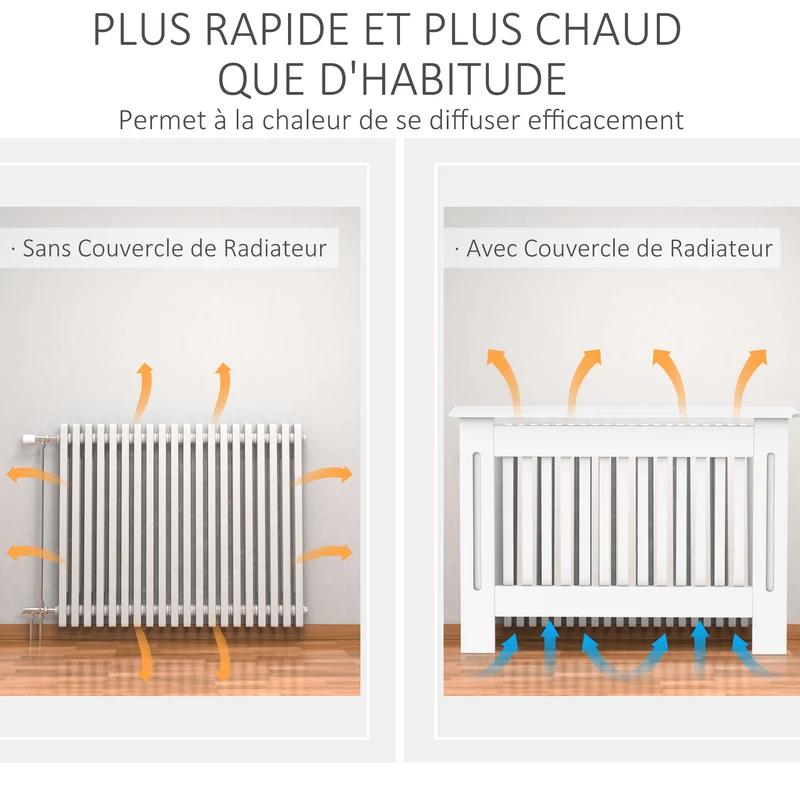 Cache-radiateur à lattes verticales 112 x 19 x 81 cm étagère intégrée circulation optimisée contemporain en MDF blanc 21_0001091
