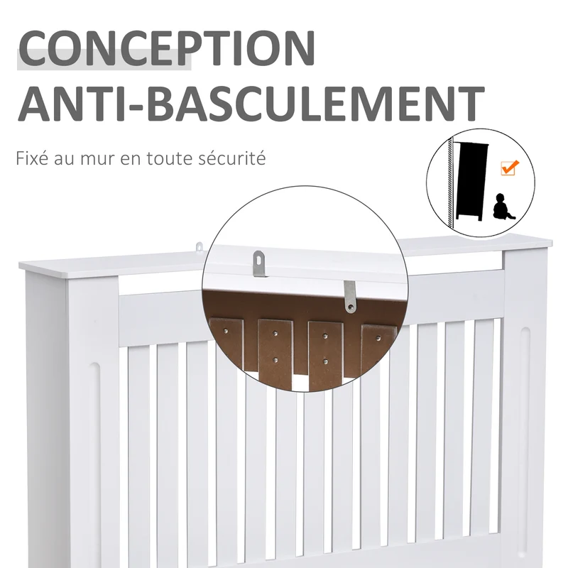 Cache-radiateur à lattes verticales 112 x 19 x 81 cm étagère intégrée circulation optimisée contemporain en MDF blanc 21_0001091